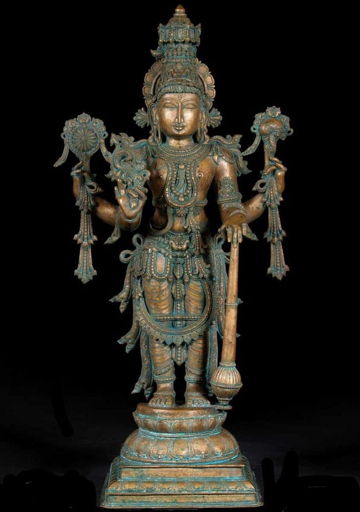 Handmade lord vishnu sculpture in bronze-Chaturpuja Lord Vishnu-Stumbit Heritage